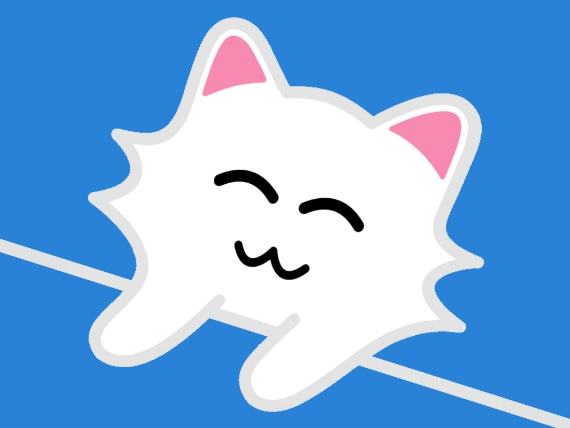 White cat with a blue background